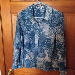 Coldwater Creek Womens XL Cotton Silk Blend Lightweight Long Sleeve Blouse